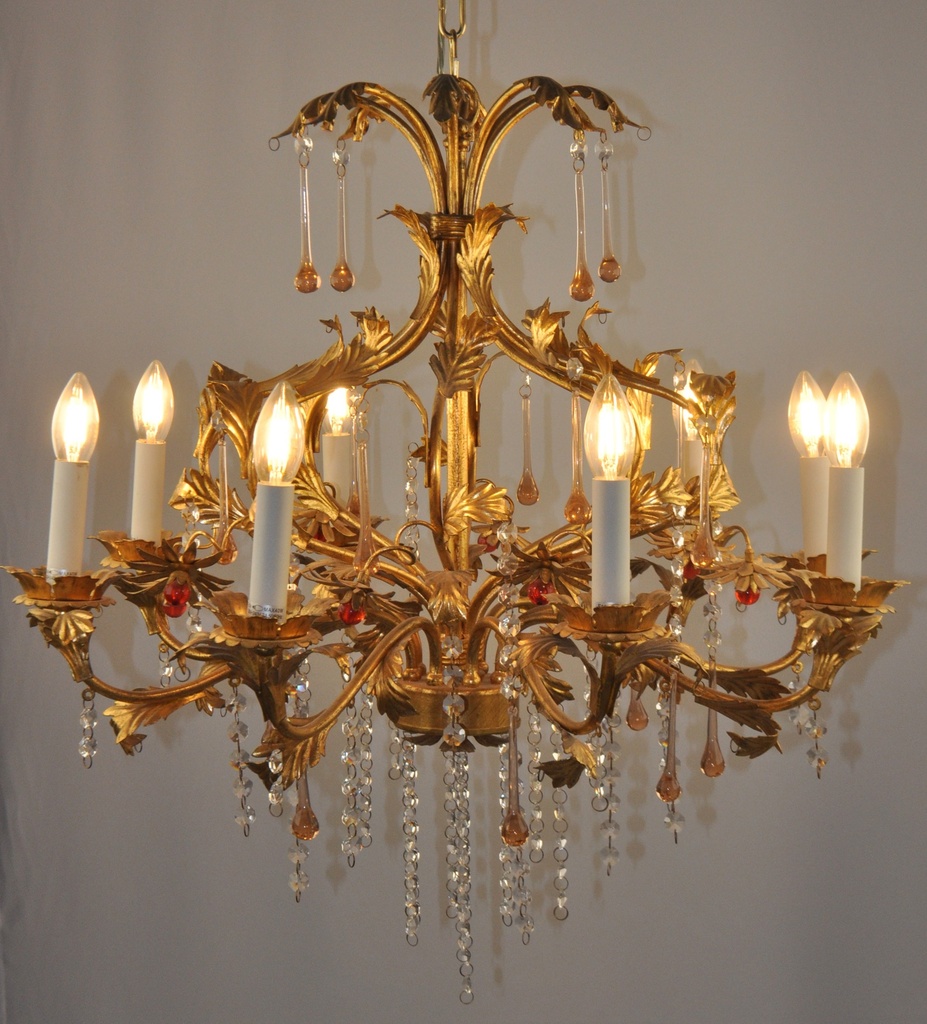 Glass Colour Crystal Chandelier Gold Metal Finish
