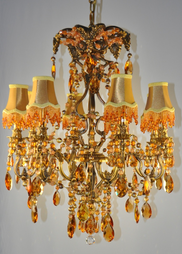 Glass Color Crystal Chandelier Brass Finish