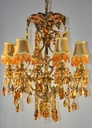 Glass Color Crystal Chandelier Brass Finish
