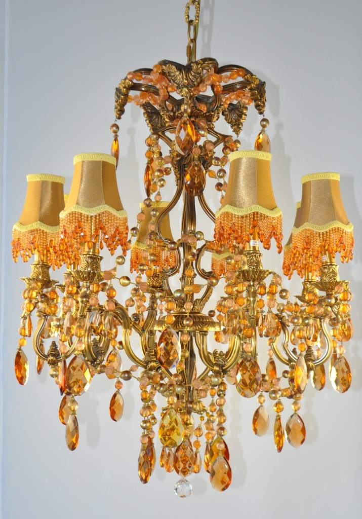 Glass Color Crystal Chandelier Brass Finish