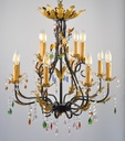 Glass Color Crystal Chandelier 24K Black Steel Finish