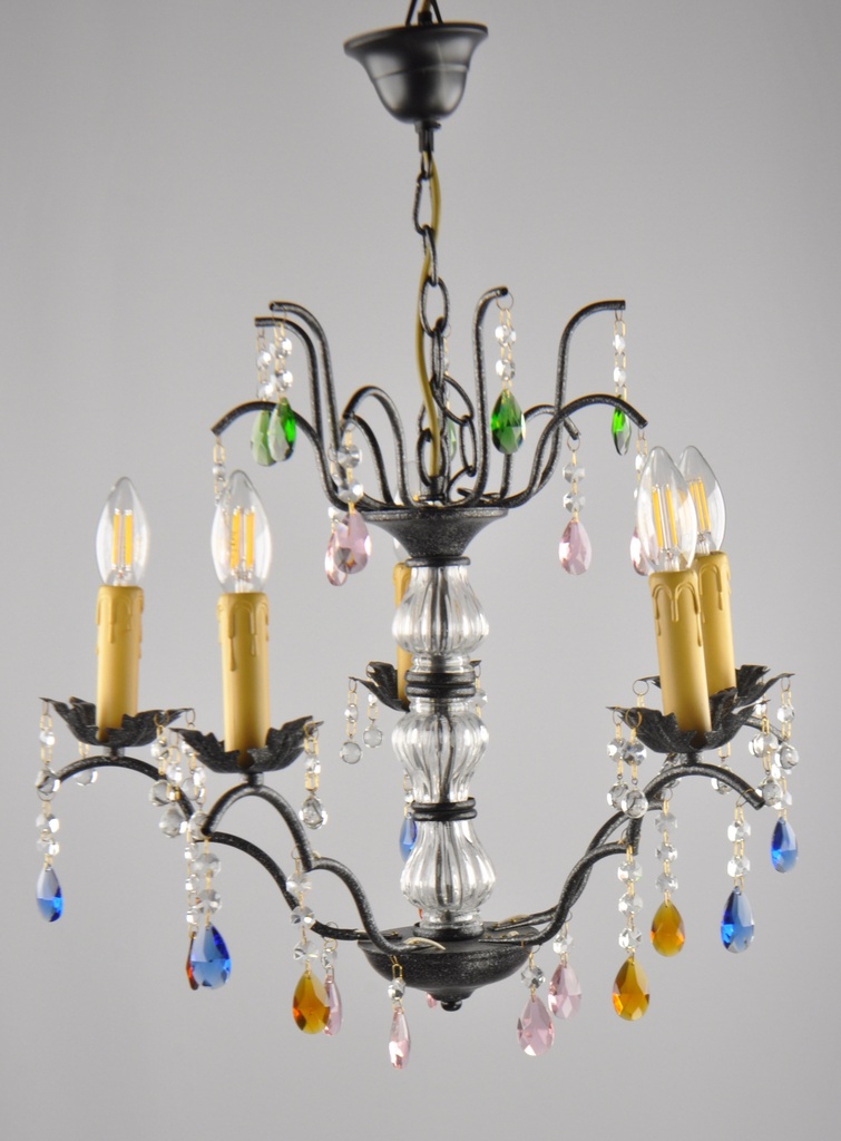 Glass Color Crystal Chandelier Black Steel Finish