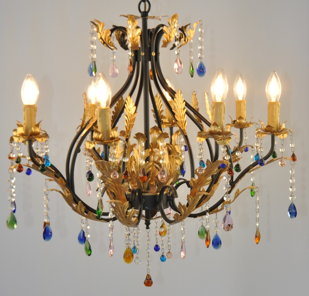 Glass Color Crystal Chandelier Black Metal Finish