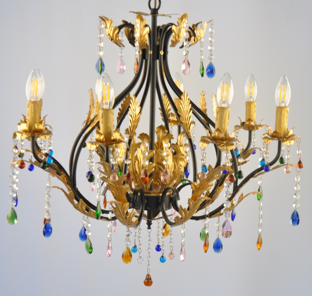 Glass Color Crystal Chandelier Black Metal Finish