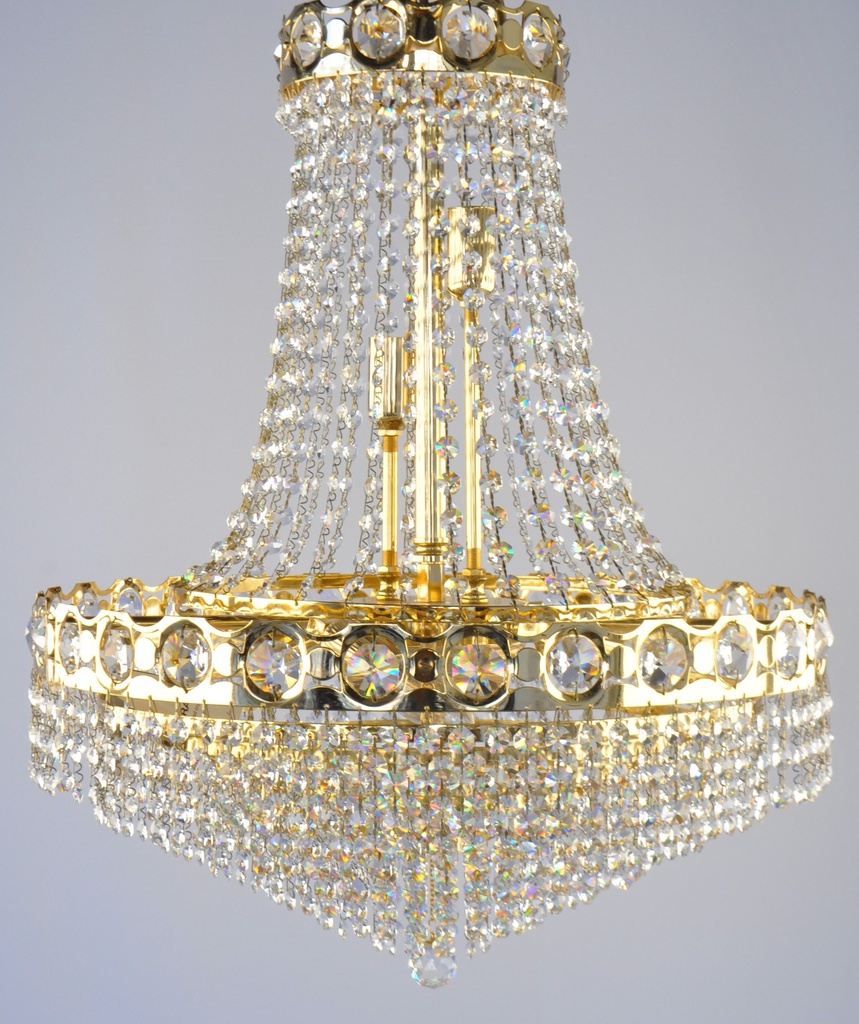 [685/50 Interlight] Asfour Crystal Chandelier 24K Gold Plate Finish