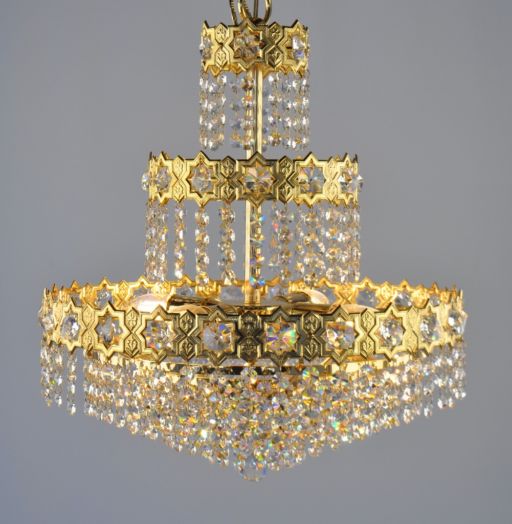 [27501 Interlight] Asfour Crystal Chandelier 24K Gold Plated Finish