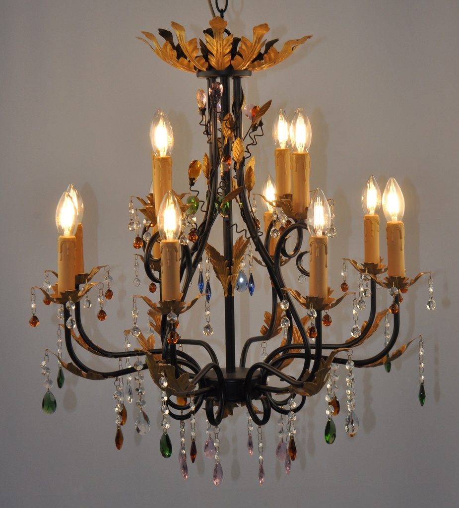 [MD9958-8+4 Interlight] Glass Color Crystal Chandelier Black Steel Finish
