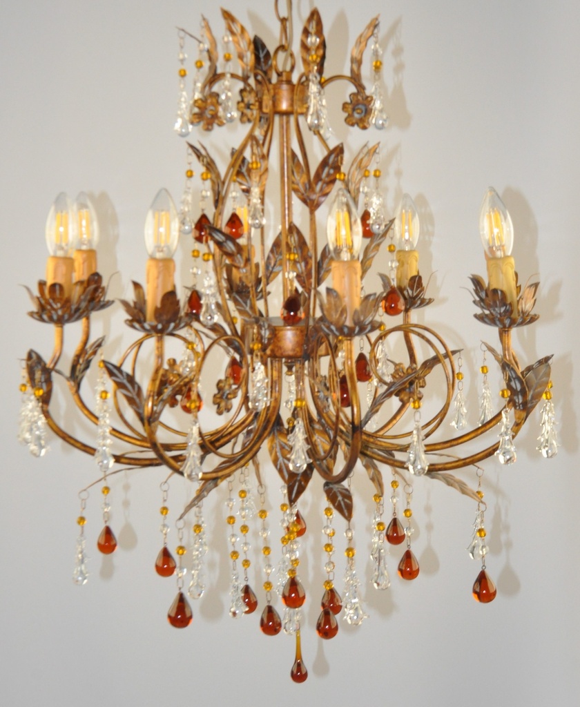[MD0800-8 Interlight] Glass Colour Crystal Chandelier Metal + Steel Finish