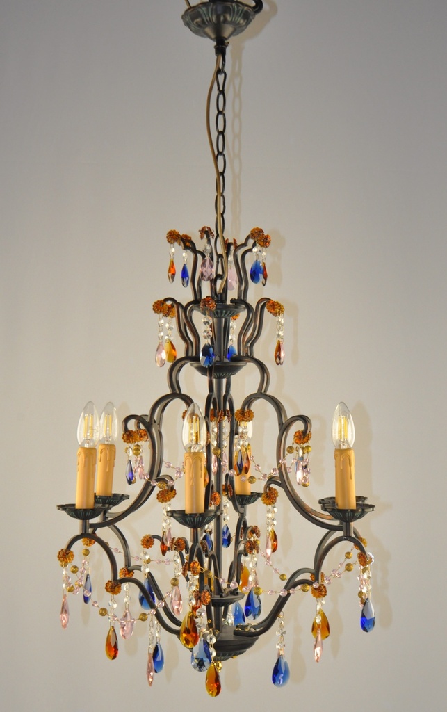 [MD0045-6 Interlight] Glass Coluor Crystal Chandelier Metal Finish
