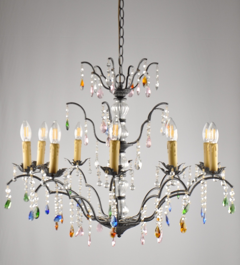 [MD9966/10 Interlight] Glass Color Crystal Chandelier Metal Finish