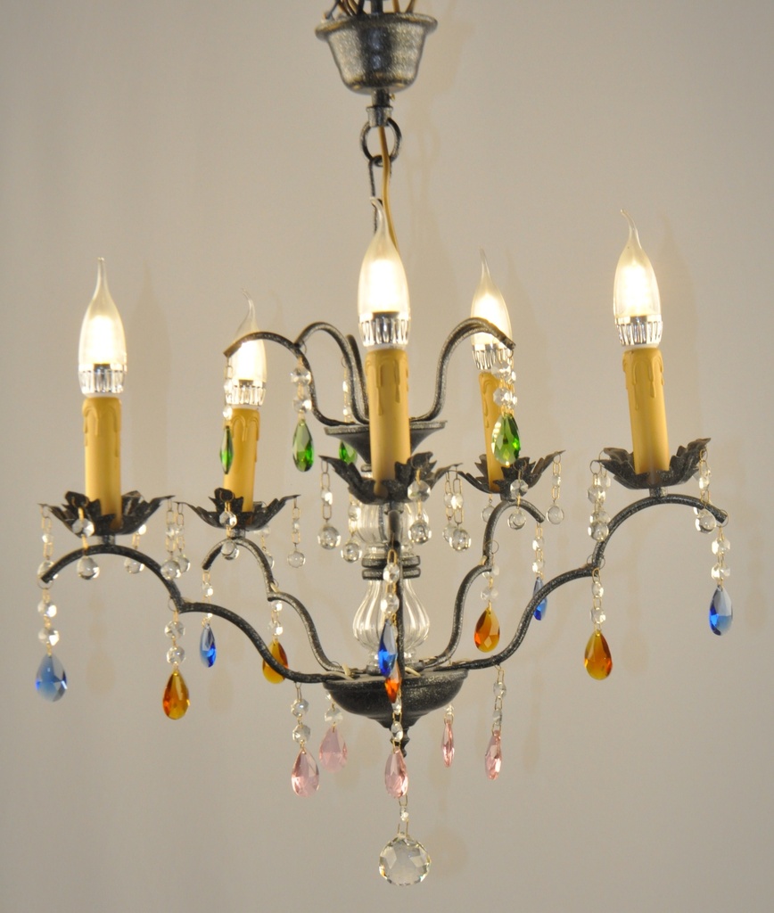 [INT-L-00018 Interlight] Glass Color Crystal Chandelier Metal Finish