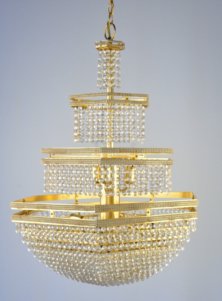 [1249/60 Interlight] Asfour Crystal Chandelier 24K Gold Plated Finish