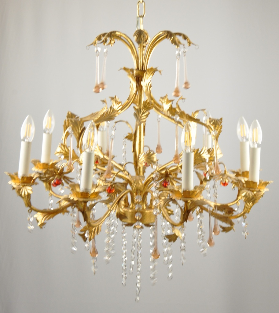 [000018 Interlight] Glass Colour Crystal Chandelier Gold Metal Finish