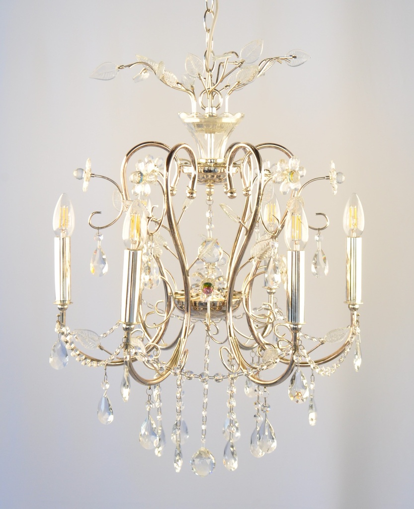 [MD0221-6 Interlight] Glass Crystal Chandelier Steel + Glass Finish