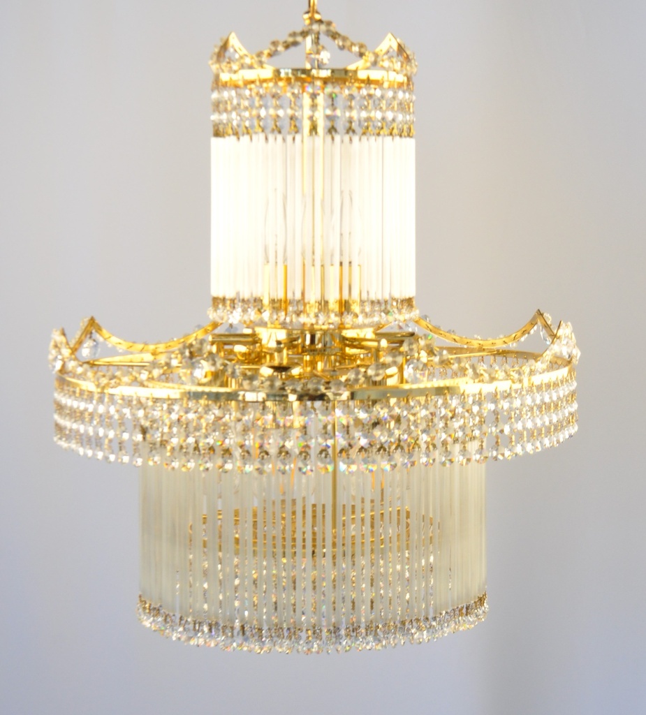 [CH-107] Asfour Crystal Chandelier 24K Gold Plate Finish