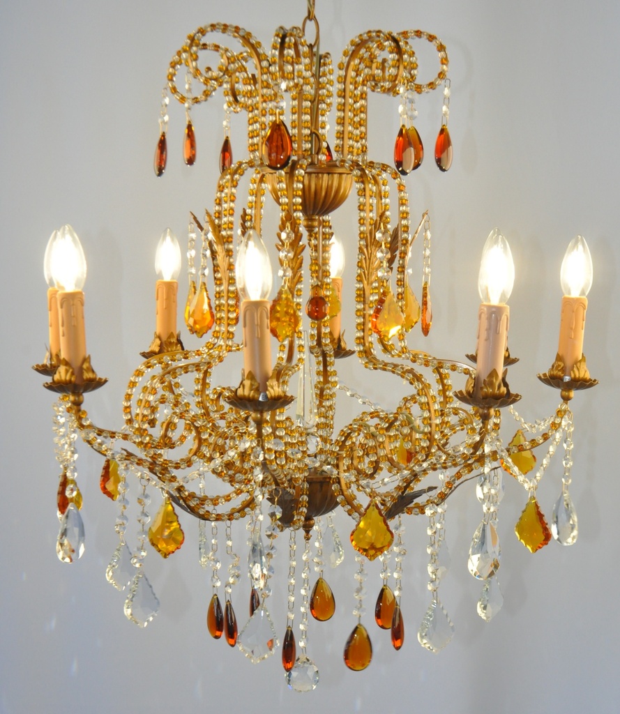 [MD9823-8 - Interlight] Glass Color Crystal Chandelier Metal Finish