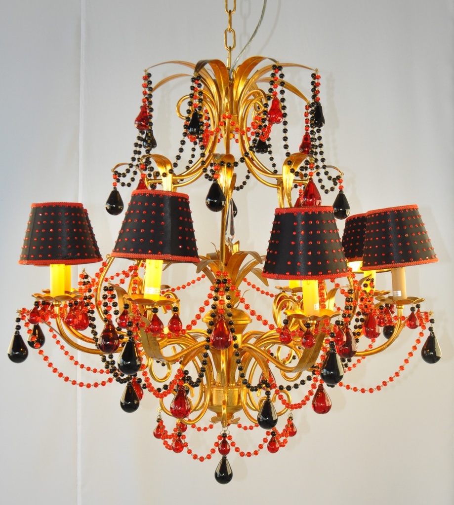 [MD0771-3 Interlight] Glass Color Crystal Chandelier Metal Finish