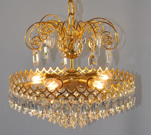 [25101 Interlight] Asfour Crystal Chandelier 24K Gold Plated Finish