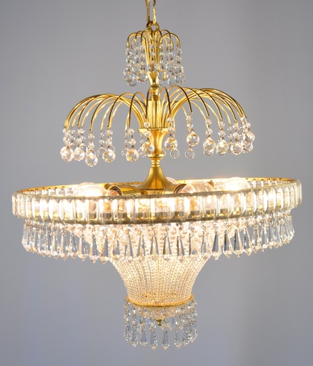 [25462 Interlight] Asfour Crystal Chandelier 24K Gold Plated Finish