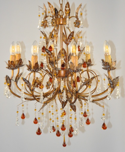 [MD0800-8 Interlight] Glass Colour Crystal Chandelier Metal + Steel Finish