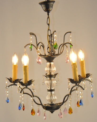[MD9966/5 interlight] Glass Color Crystal Chandelier Black Steel Finish