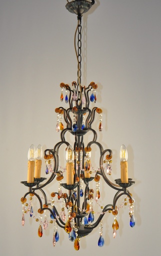 [MD0045-6 Interlight] Glass Coluor Crystal Chandelier Metal Finish