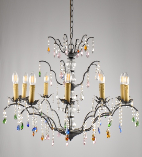 [MD9966/10 Interlight] Glass Color Crystal Chandelier Metal Finish