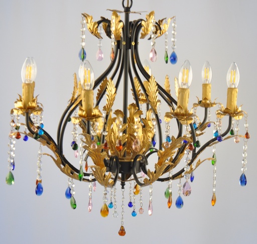 [0018- Interlight] Glass Color Crystal Chandelier Black Metal Finish