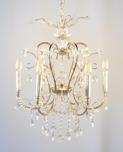 [MD0221-6 Interlight] Glass Crystal Chandelier Steel + Glass Finish