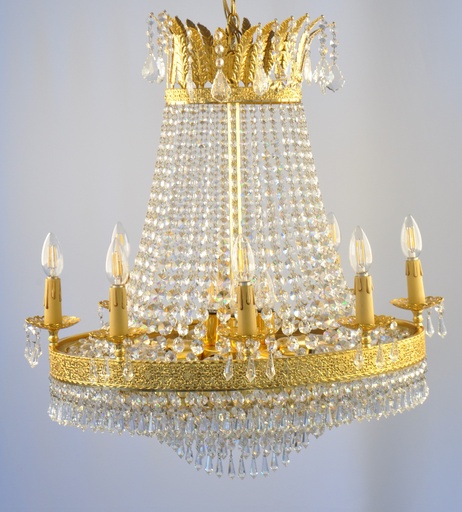 [2072/F12+8 Interlight] Asfour Crystal Chandelier 24K Gold Plate Finish
