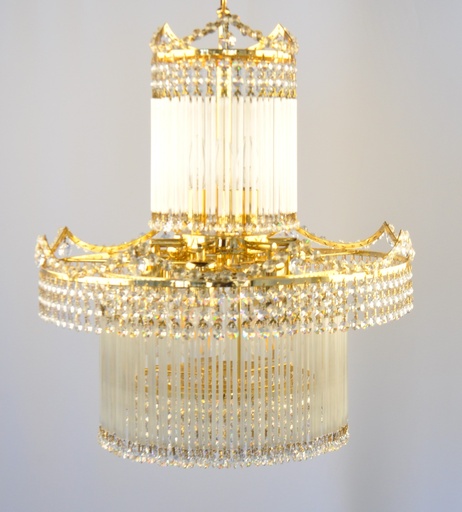 [CH-107] Asfour Crystal Chandelier 24K Gold Plate Finish
