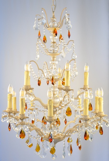 [MD9798-10+5 - Interlight] Glass Color Crystal Chandelier Metal Finish