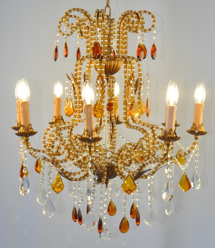 [MD9823-8 - Interlight] Glass Color Crystal Chandelier Metal Finish