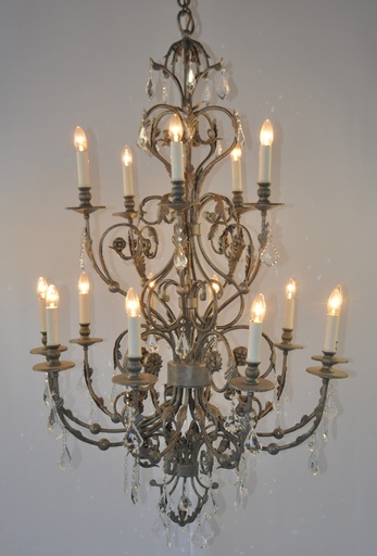 [MD20102-10+5 - Interlight] Glass Crystal Chandelier Metal Finish
